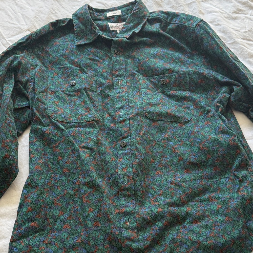 J. Crew Green & Red Floral Flannel Button-Down Shirt